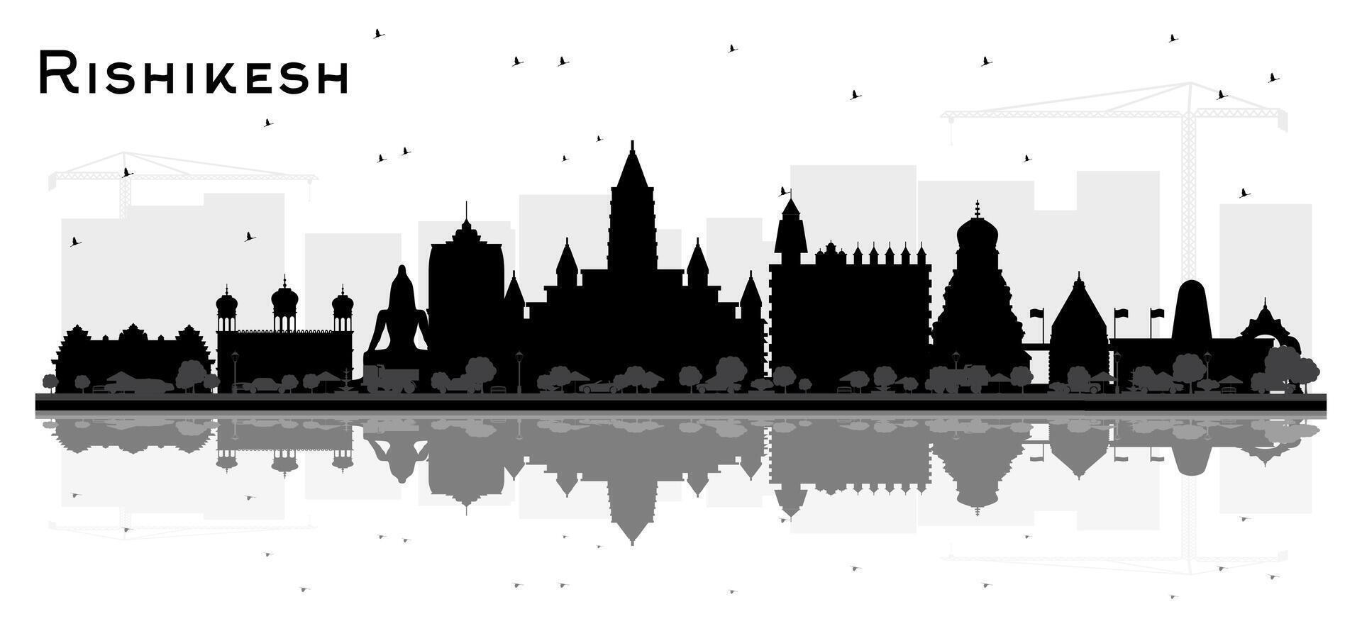 Rishikesh India City Skyline Silhouette with Black Buildings and reflections Isolated on White. Tourism Concept with Historic Architecture. Rishikesh Cityscape with Landmarks. vector