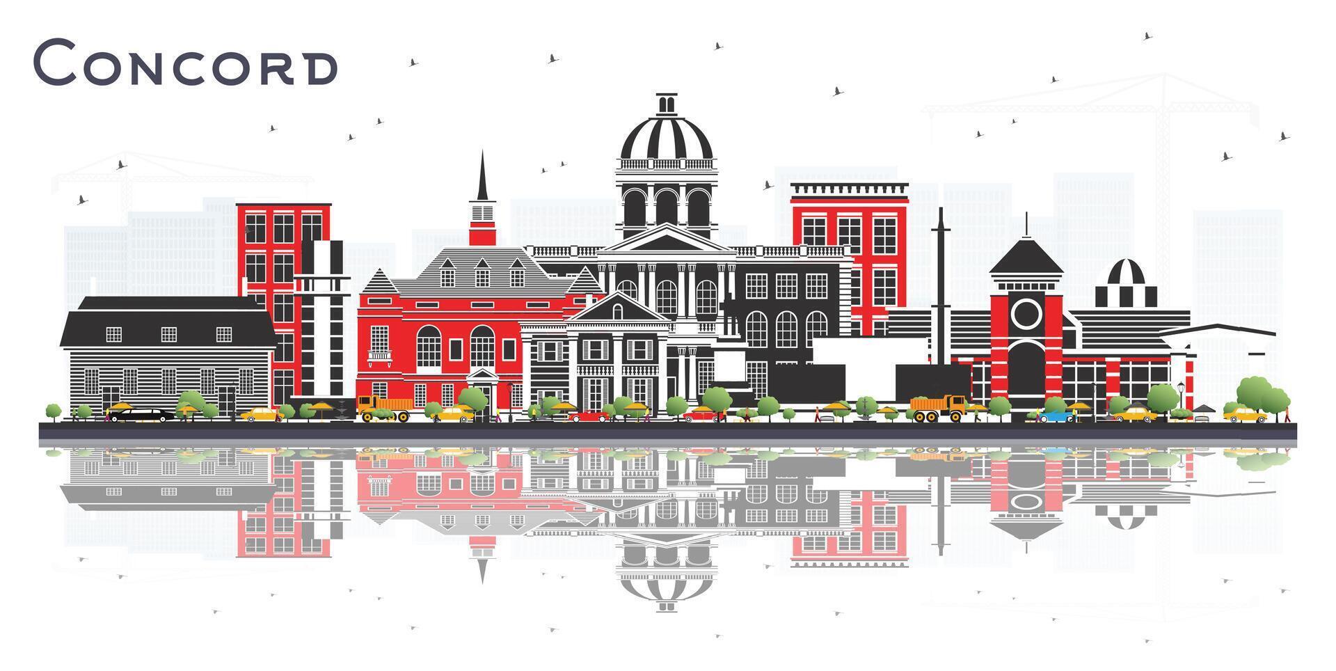Concord New Hampshire City Skyline with Gray Buildings and reflections Isolated on White. Tourism Concept with Historic and Modern Architecture. Concord USA Cityscape with Landmarks. vector