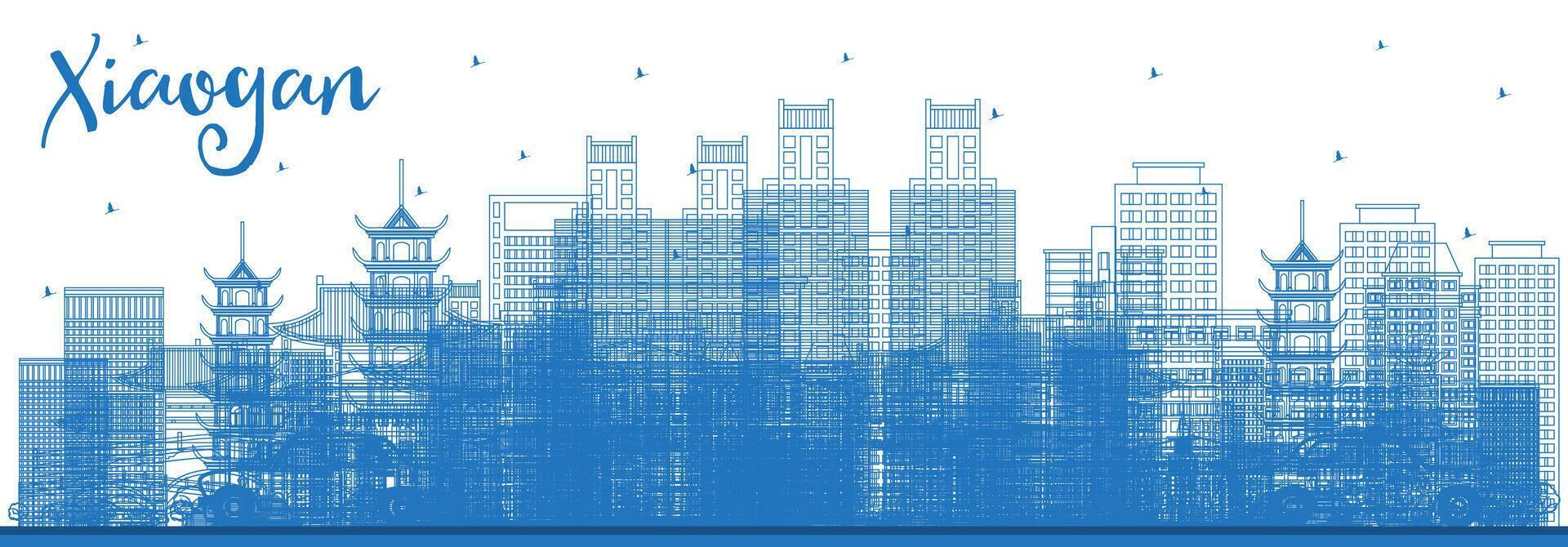 Outline Xiaogan China City Skyline with Blue Buildings. Business Travel and Tourism Concept with Historic and Modern Architecture. Xiaogan Cityscape with Landmarks. vector