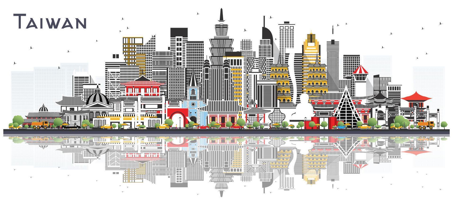 Taiwan City Skyline with Gray Buildings Isolated on White. Tourism Concept with Historic Architecture. Taiwan Cityscape with Landmarks. Taipei. Kaohsiung. Taichung. Tainan. vector