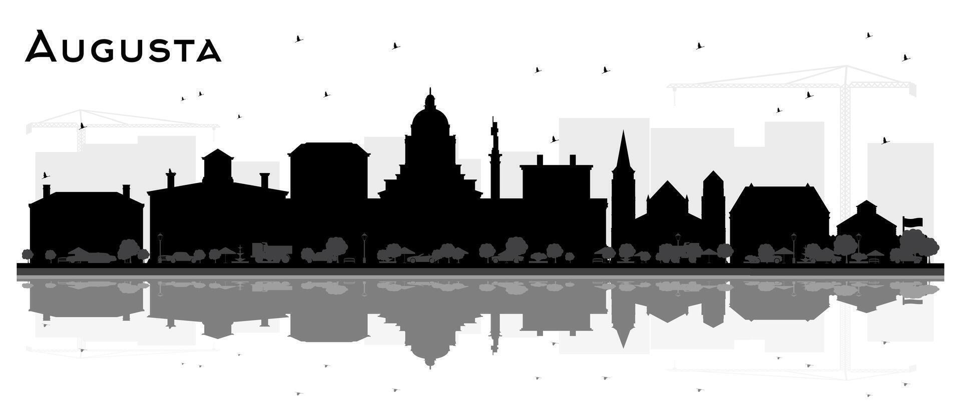 Augusta Maine City Skyline Silhouette with Black Buildings and reflections Isolated on White. Tourism Concept with Historic Architecture. Augusta USA Cityscape with Landmarks. vector