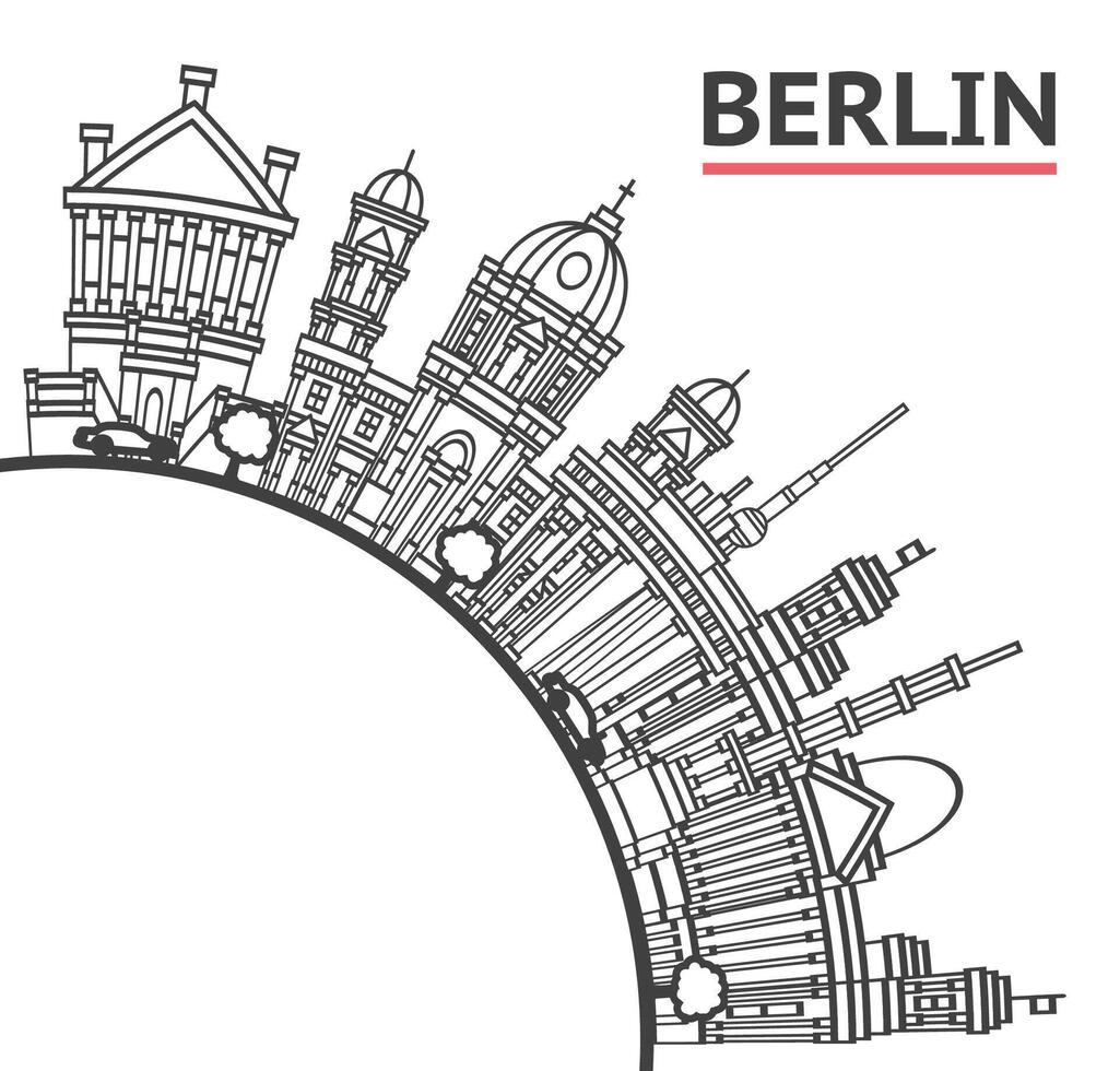 Outline Berlin Germany City Skyline with Historical Buildings and copy space Isolated on White. Berlin Cityscape with Landmarks. vector