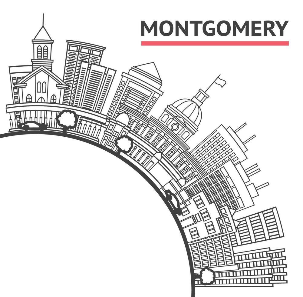 Outline Montgomery Alabama City Skyline with Modern Buildings and copy space Isolated on White. Montgomery USA Cityscape with Landmarks. vector