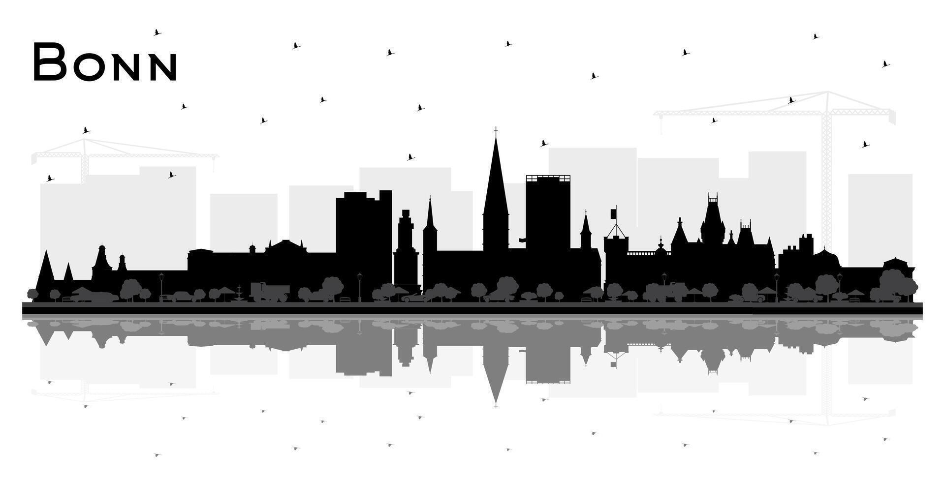 Bonn Germany City Skyline Silhouette with Black Buildings and reflections Isolated on White. Travel and Concept with Historic Architecture. Bonn Cityscape with Landmarks. vector