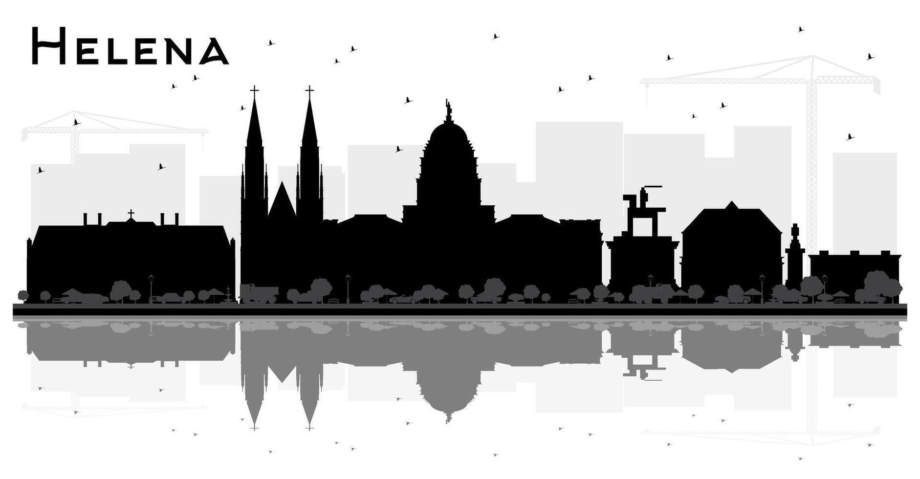 Helena Montana City Skyline Silhouette with Black Buildings and reflections Isolated on White. Tourism Concept with Historic Architecture. Helena USA Cityscape with Landmarks. vector