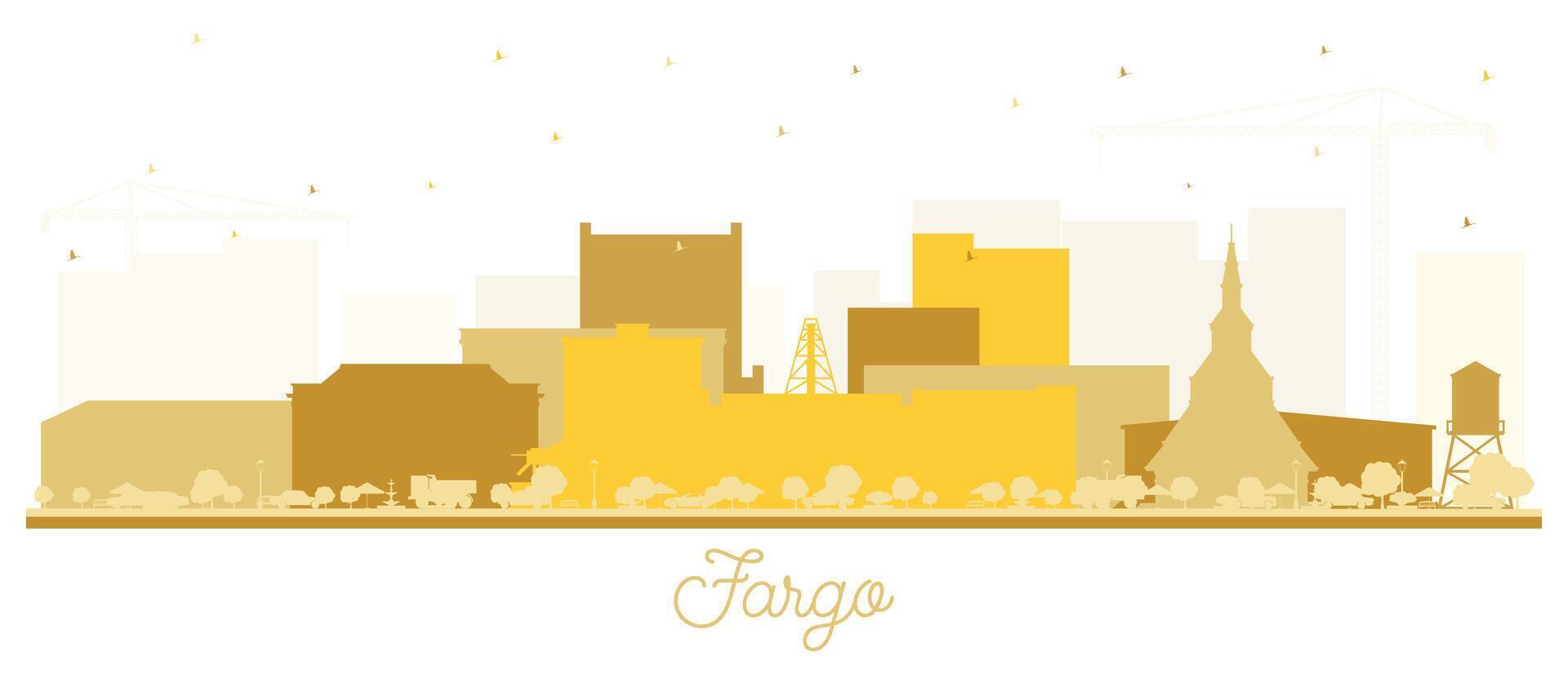 Fargo North Dakota City Skyline Silhouette with golden Buildings Isolated on White. Fargo USA Cityscape with Landmarks. Business Travel and Tourism Concept with Modern Architecture. vector