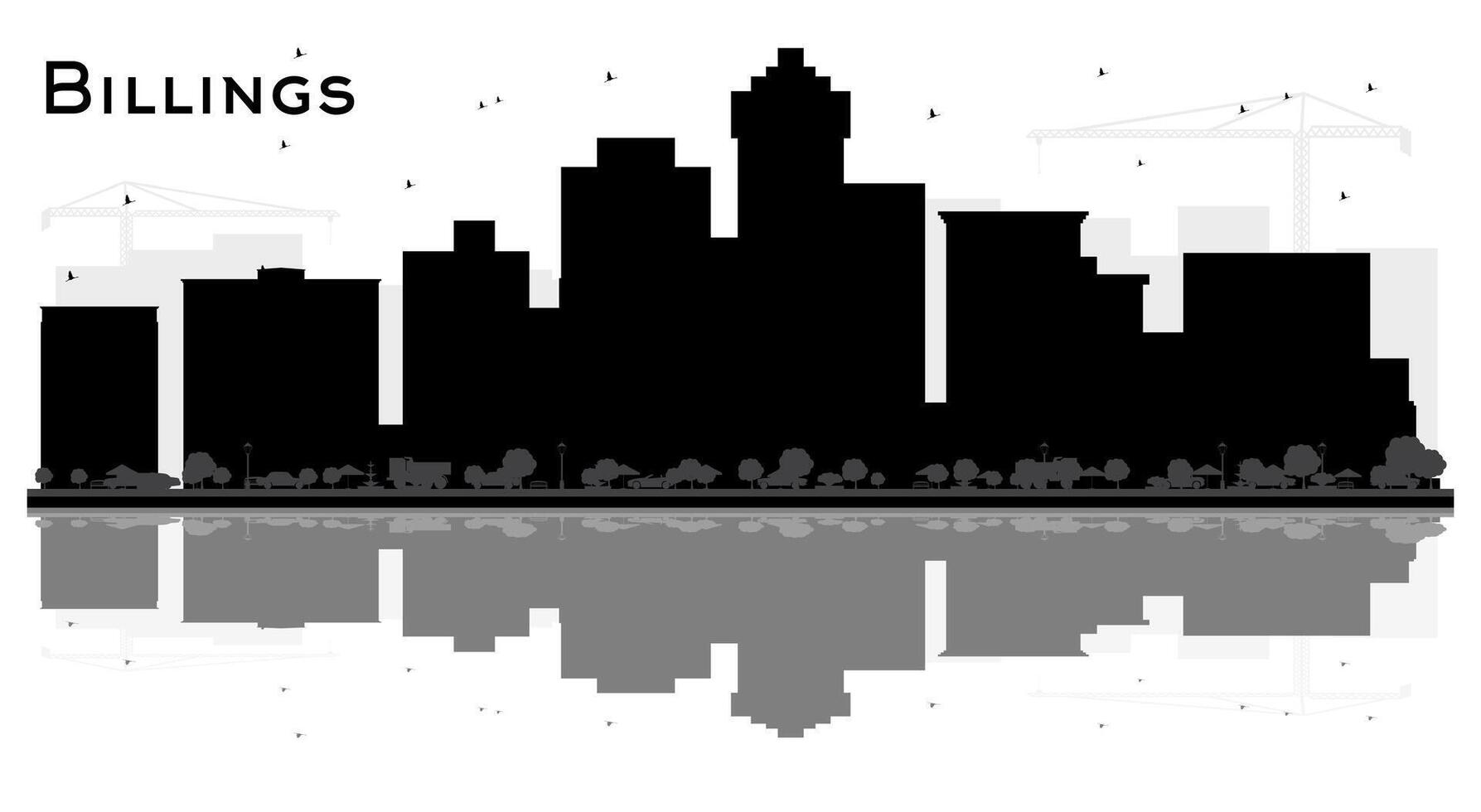 Billings Montana City Skyline Silhouette with Black Buildings and reflections Isolated on White. Tourism Concept with Modern Architecture. Billings USA Cityscape with Landmarks. vector