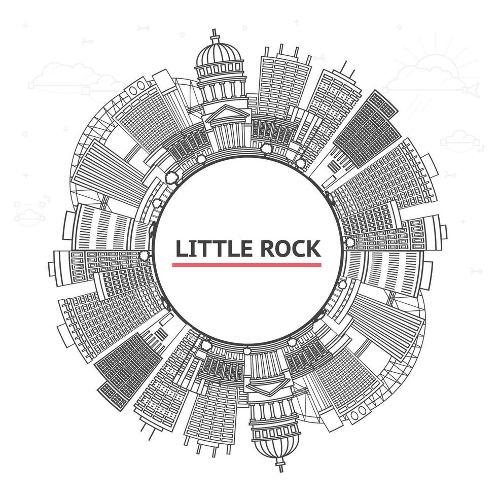 Outline Little Rock Arkansas City Skyline Modern Buildings and copy space Isolated on White. Little Rock USA Cityscape with Landmarks. vector
