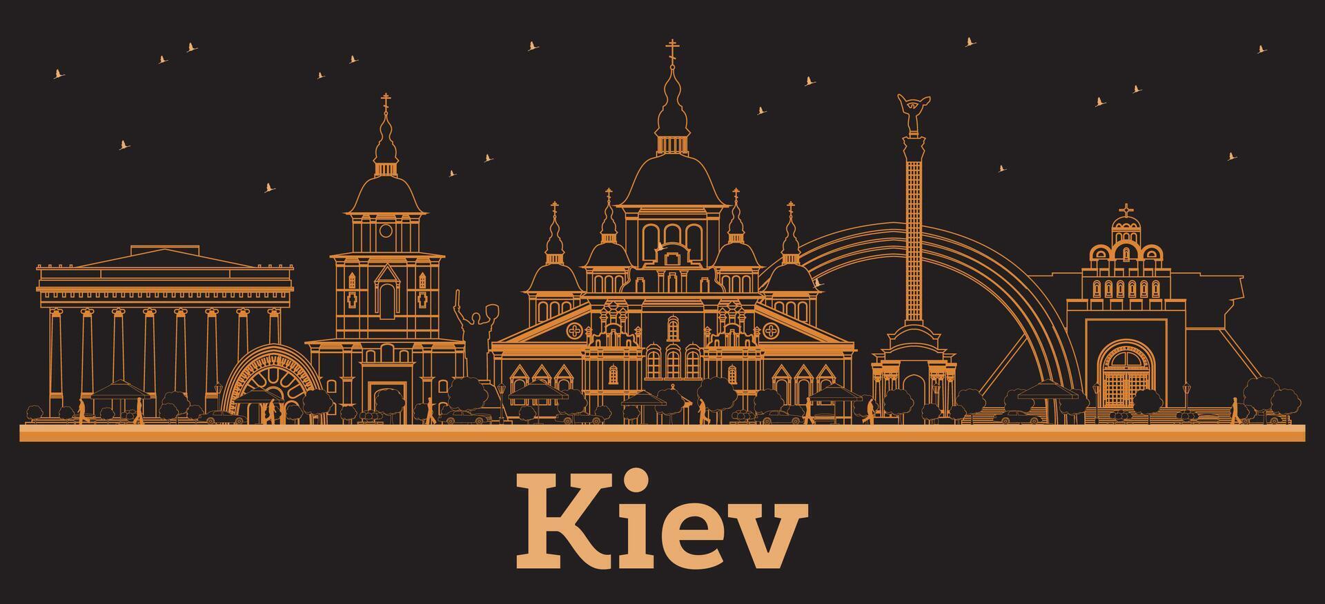 Outline Kiev Ukraine City Skyline with orange Buildings. Business Travel and Concept with Modern Architecture. Kiev Cityscape with Landmarks. vector