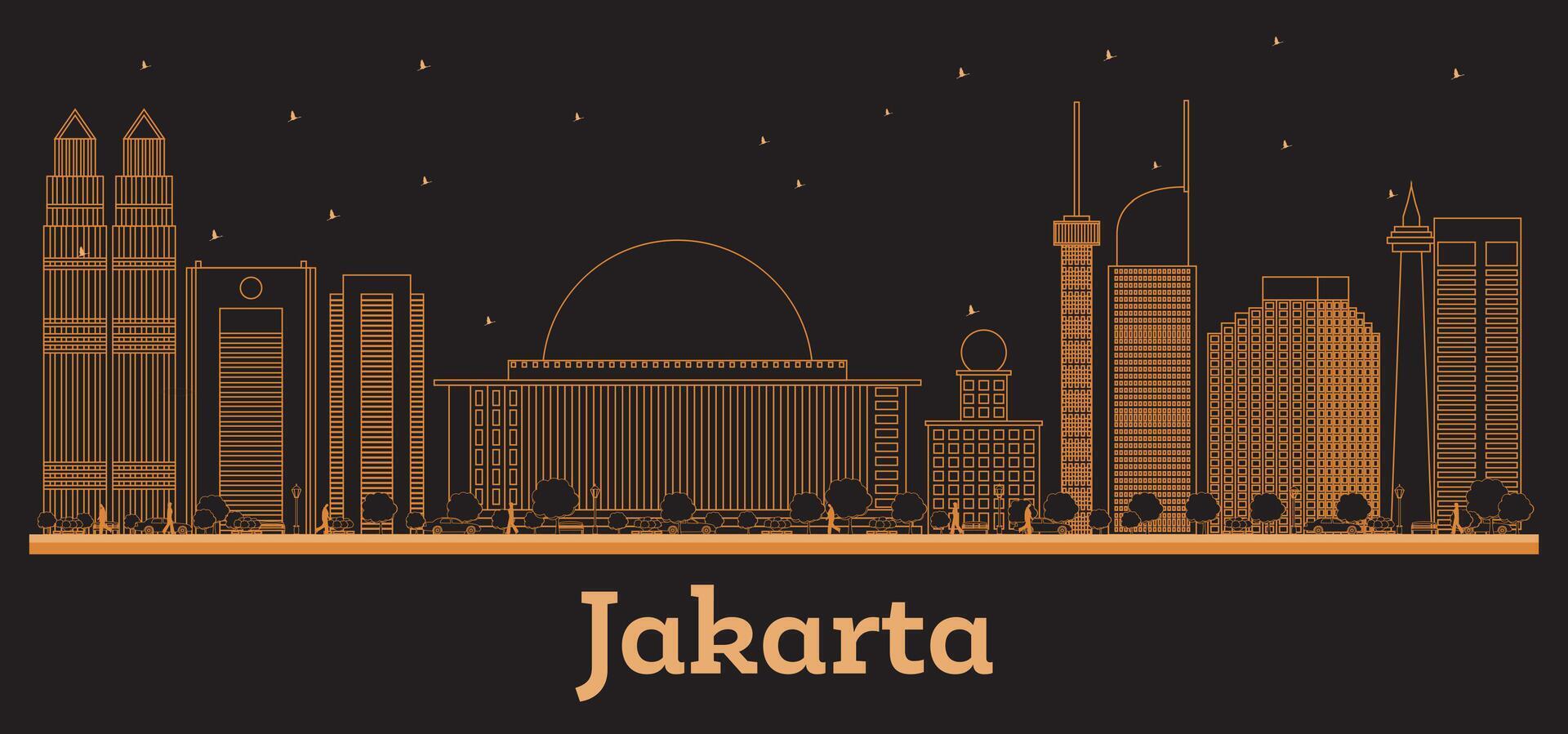 Outline Jakarta Indonesia City Skyline with orange Buildings. Business Travel and Concept with Modern Architecture. Jakarta Cityscape with Landmarks. vector