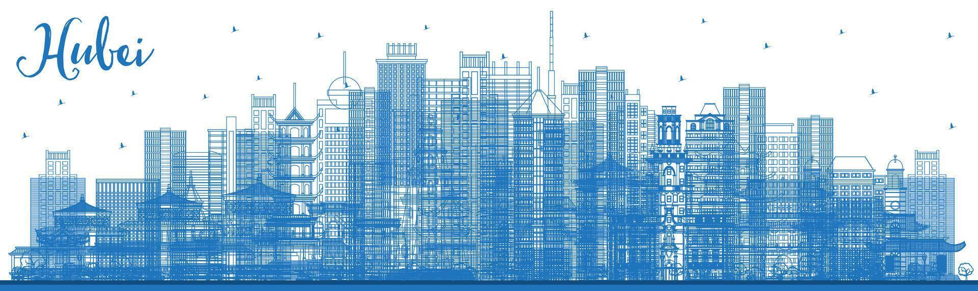 Outline Hubei Province in China. City Skyline with Blue Buildings. Tourism Concept with Historic Architecture. Hubei Cityscape with Landmarks. Wuhan. Xiaogan. vector