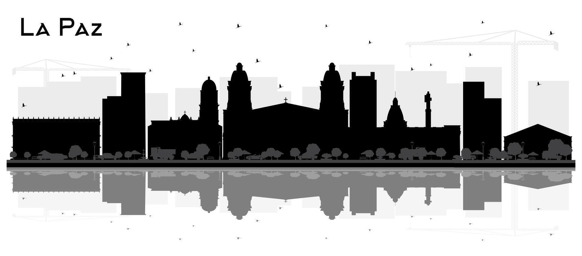 La Paz Bolivia City Skyline Silhouette with Black Buildings and reflections Isolated on White. Travel and Tourism Concept with Historic Architecture. La Paz Cityscape with Landmarks. vector