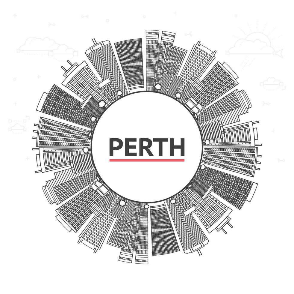 Outline Perth Australia City Skyline Modern Buildings and copy space Isolated on White. Perth Cityscape with Landmarks. vector
