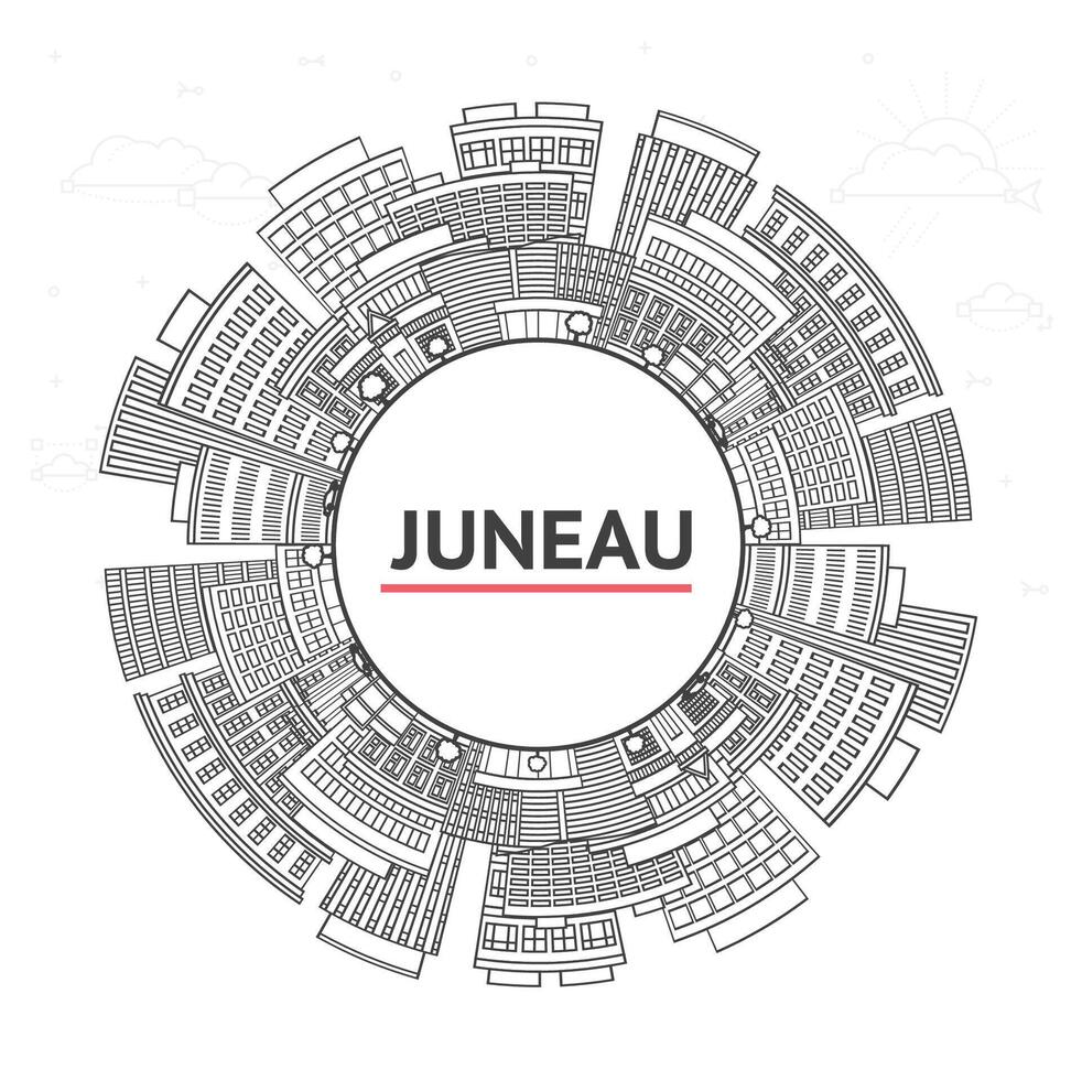 Outline Juneau Alaska City Skyline with Modern Buildings and copy space on White. Juneau USA Cityscape with Landmarks. vector
