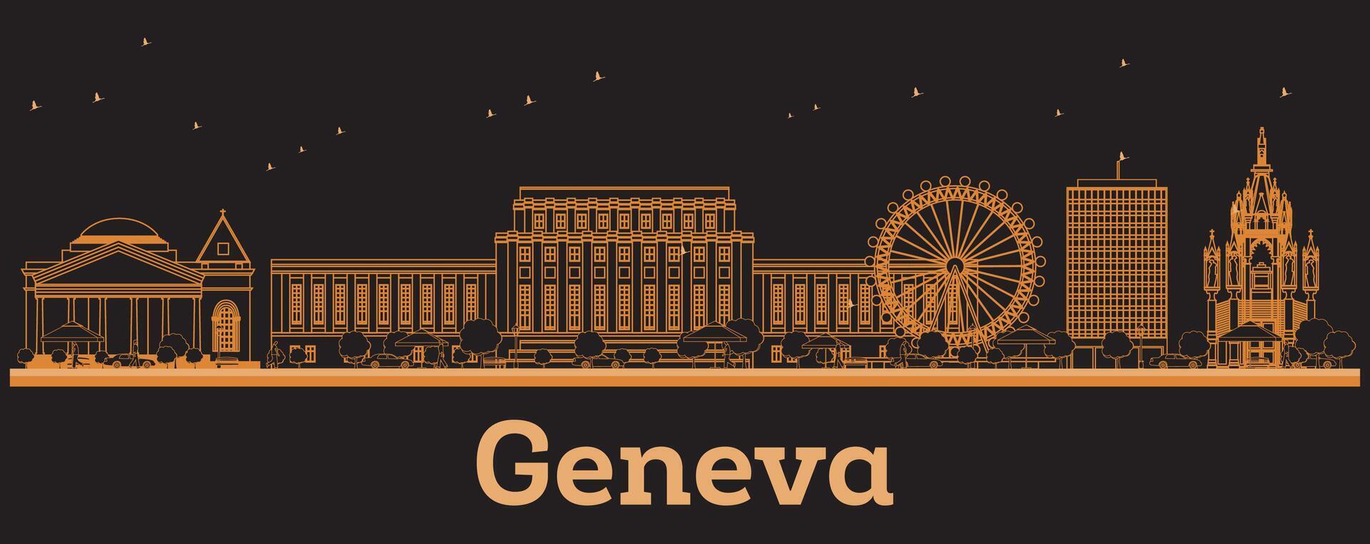 Outline Geneva Switzerland City Skyline with orange Buildings. Business Travel and Concept with Modern Architecture. Geneva Cityscape with Landmarks. vector