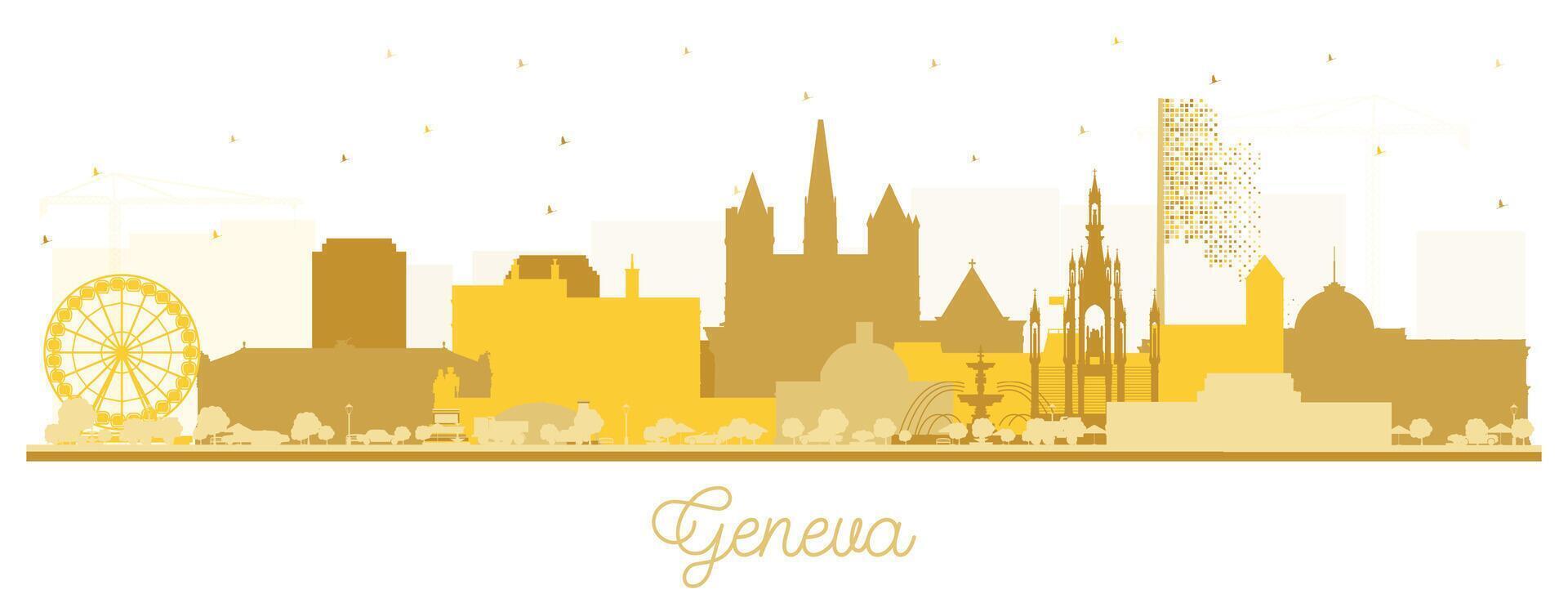 Geneva Switzerland City Skyline Silhouette with golden Buildings Isolated on White. Geneva Cityscape with Landmarks. Travel and Tourism Concept with Historic Architecture. vector