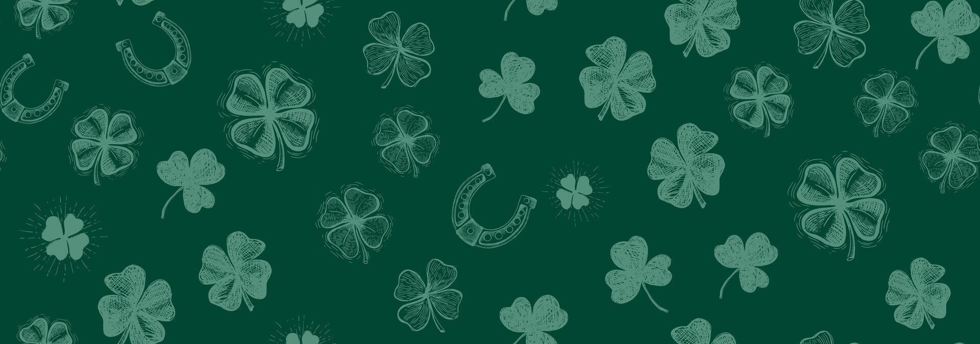 Patricks Day, green clover pattern. Hand drawn illustrations vector