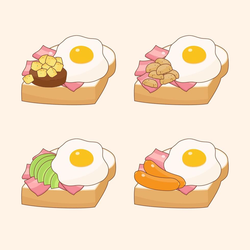 savory breakfast toast set vector