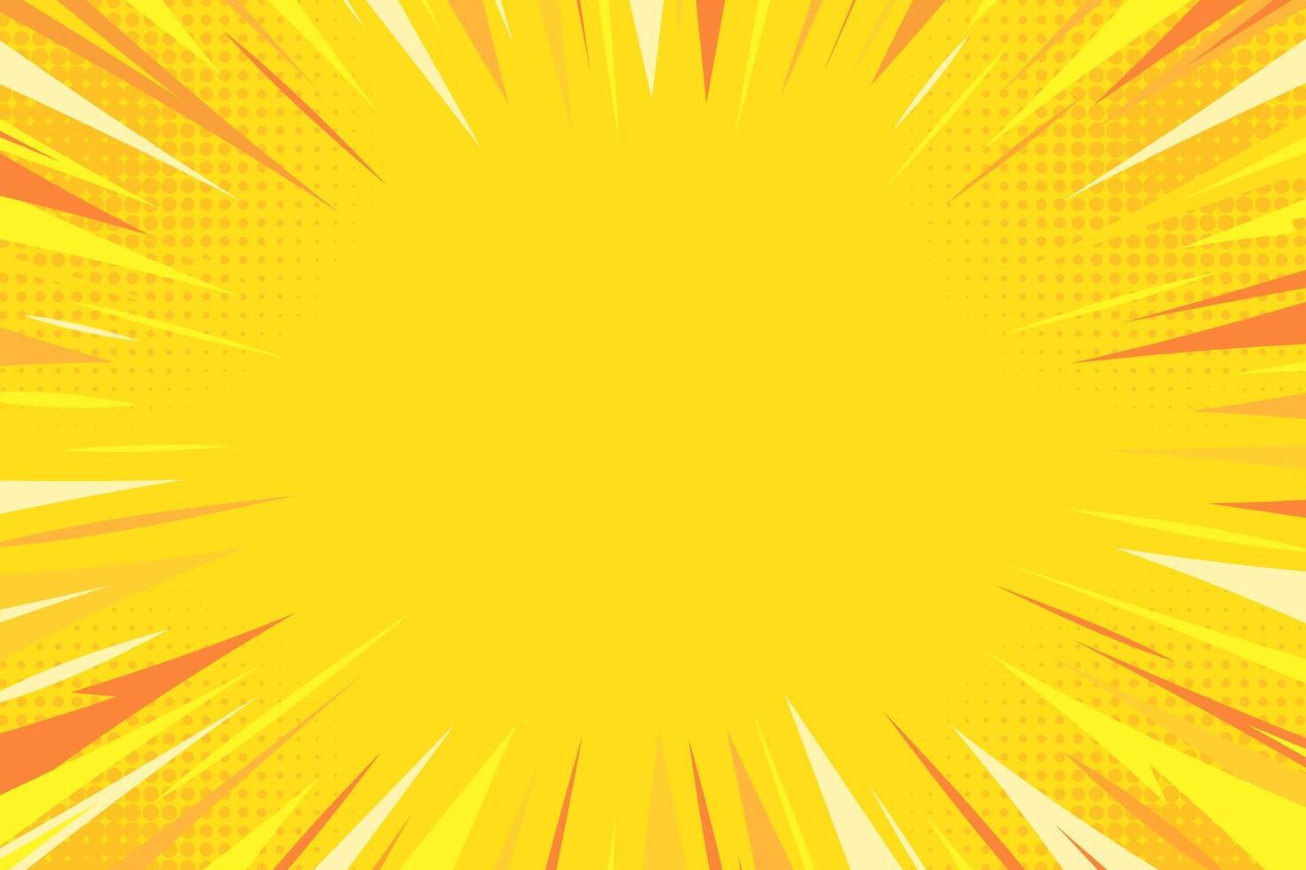 Comic book yellow abstract background. Modern creative pop art yellow halftone style background with thunder lightning lines vector