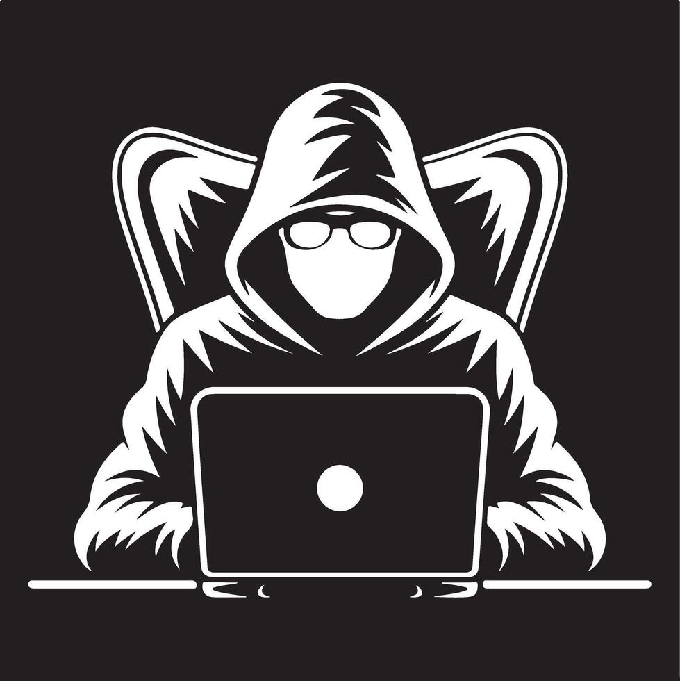 Hacker Cyber Security Illustration Black and White vector