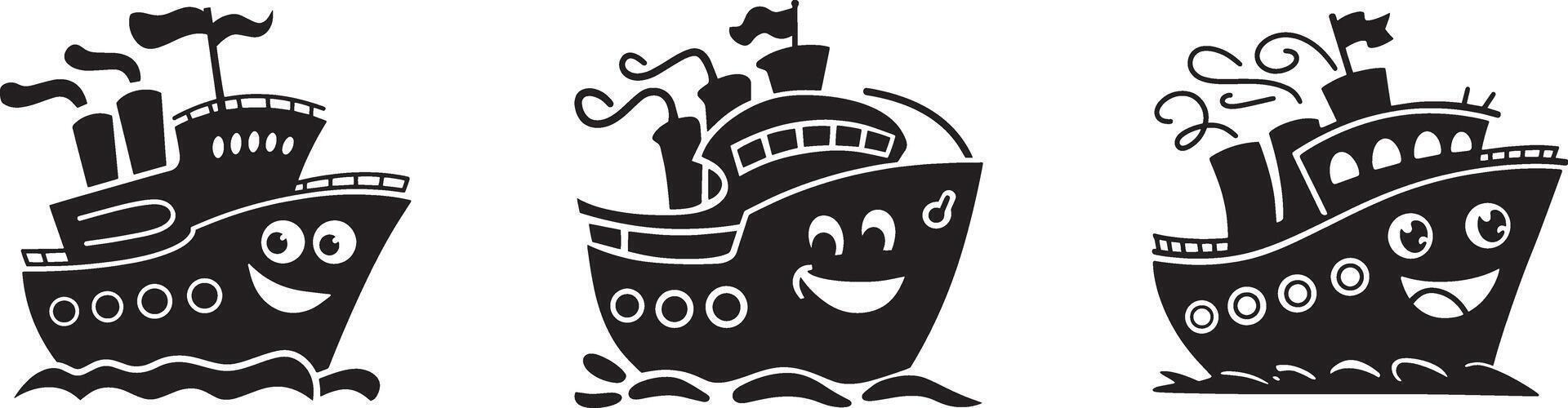 Cute Cartoon Ship Illustration Set for Kids vector
