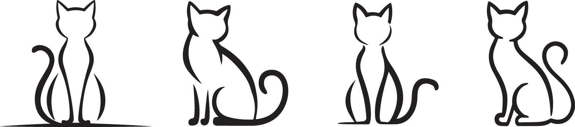 Outline Cat Illustration Set for Kids vector
