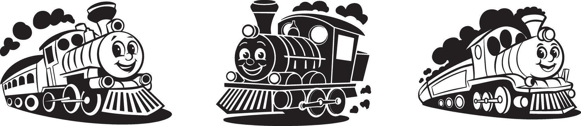 Cartoon Steam Train Illustration Set for Kids vector
