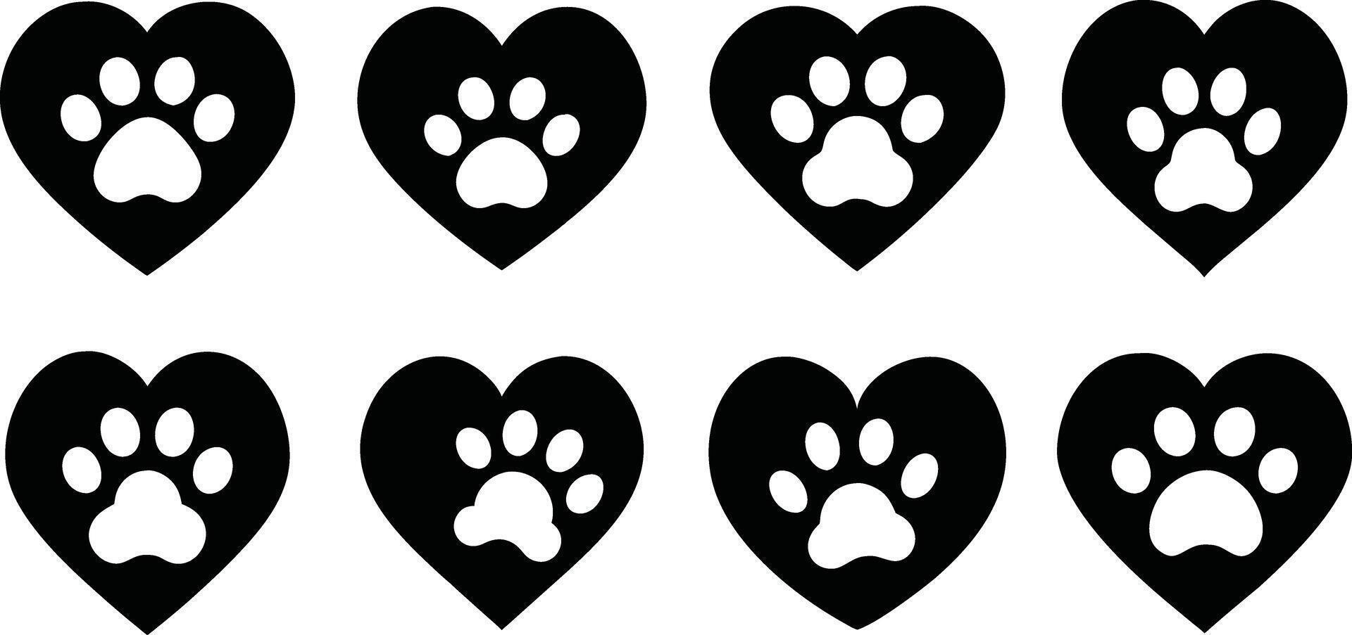 Pet Love Paw Print Heart Icon Set vector