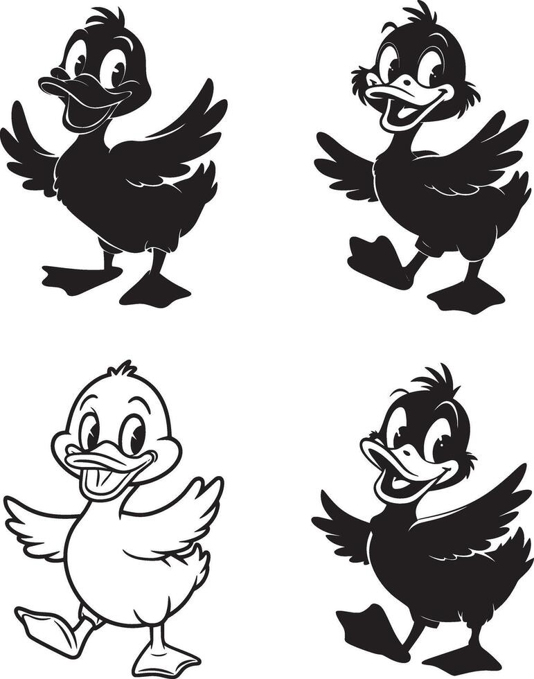 Cute Cartoon Duck Illustration Set for Kids vector