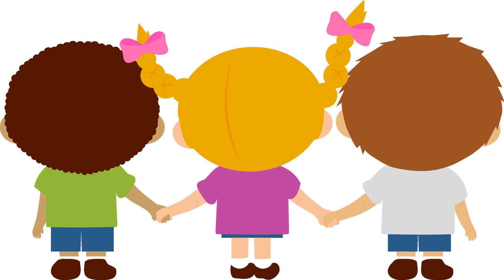 Children holding hands. Rear view of a girl and a boy holding hands. vector