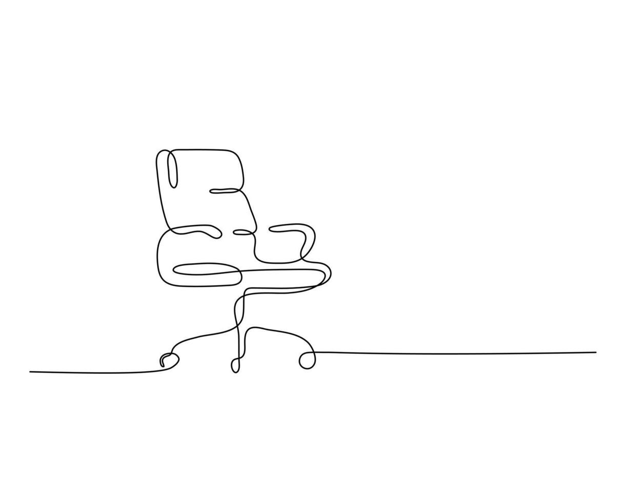 continuous line drawing of an office chair with armrests and high backrest, showcasing modern design and simplicity. Ideal for contemporary workspace illustrations vector
