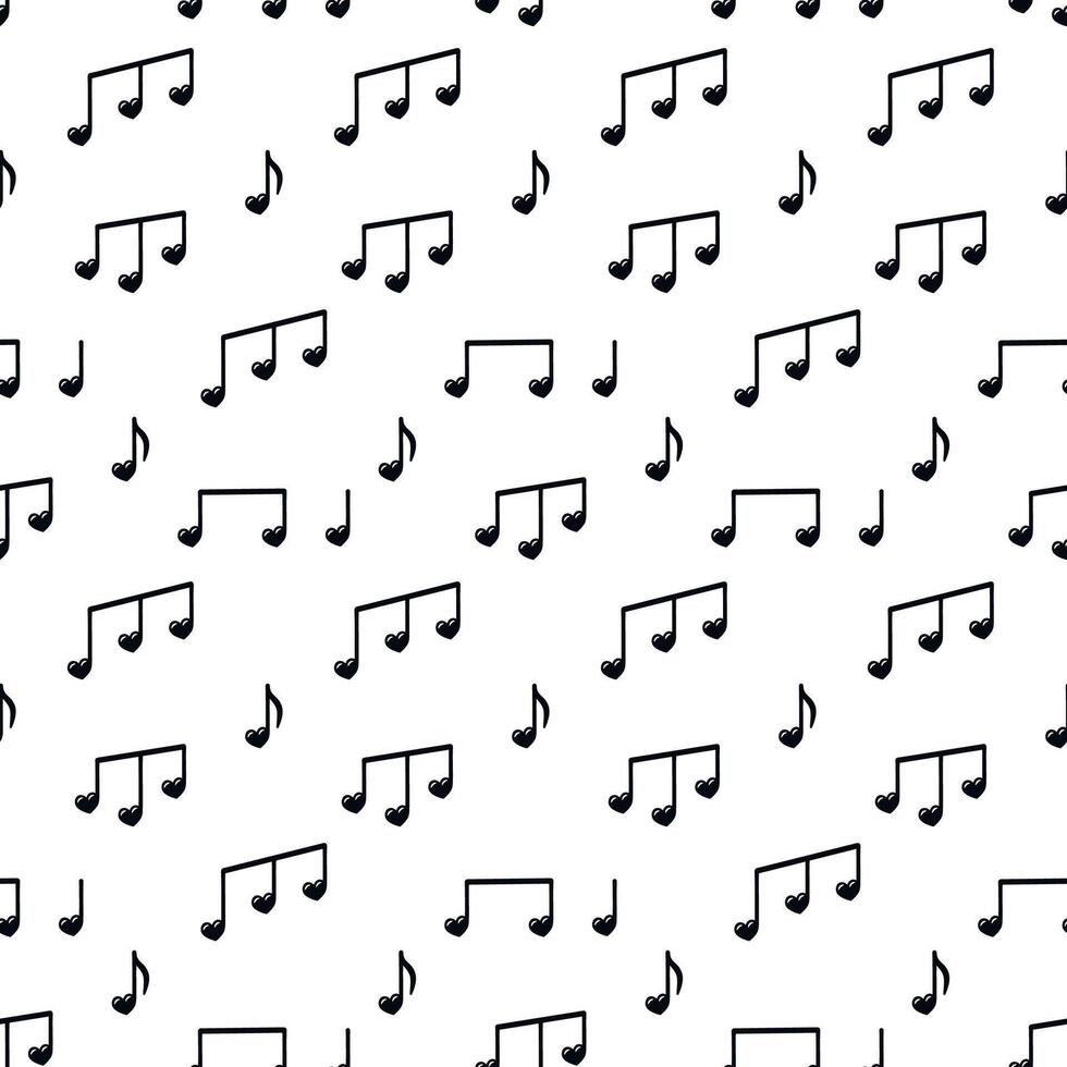 Seamless pattern with black music notes. Heart shape music notes print for paper or fabric. Monochrome seamless music pattern vector
