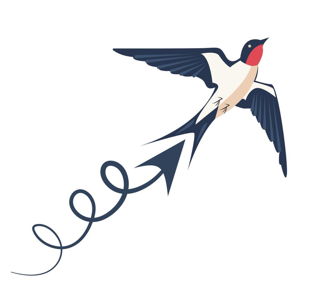Swallow bird illustration with a dynamic spiral design showcasing movement and freedom in nature vector
