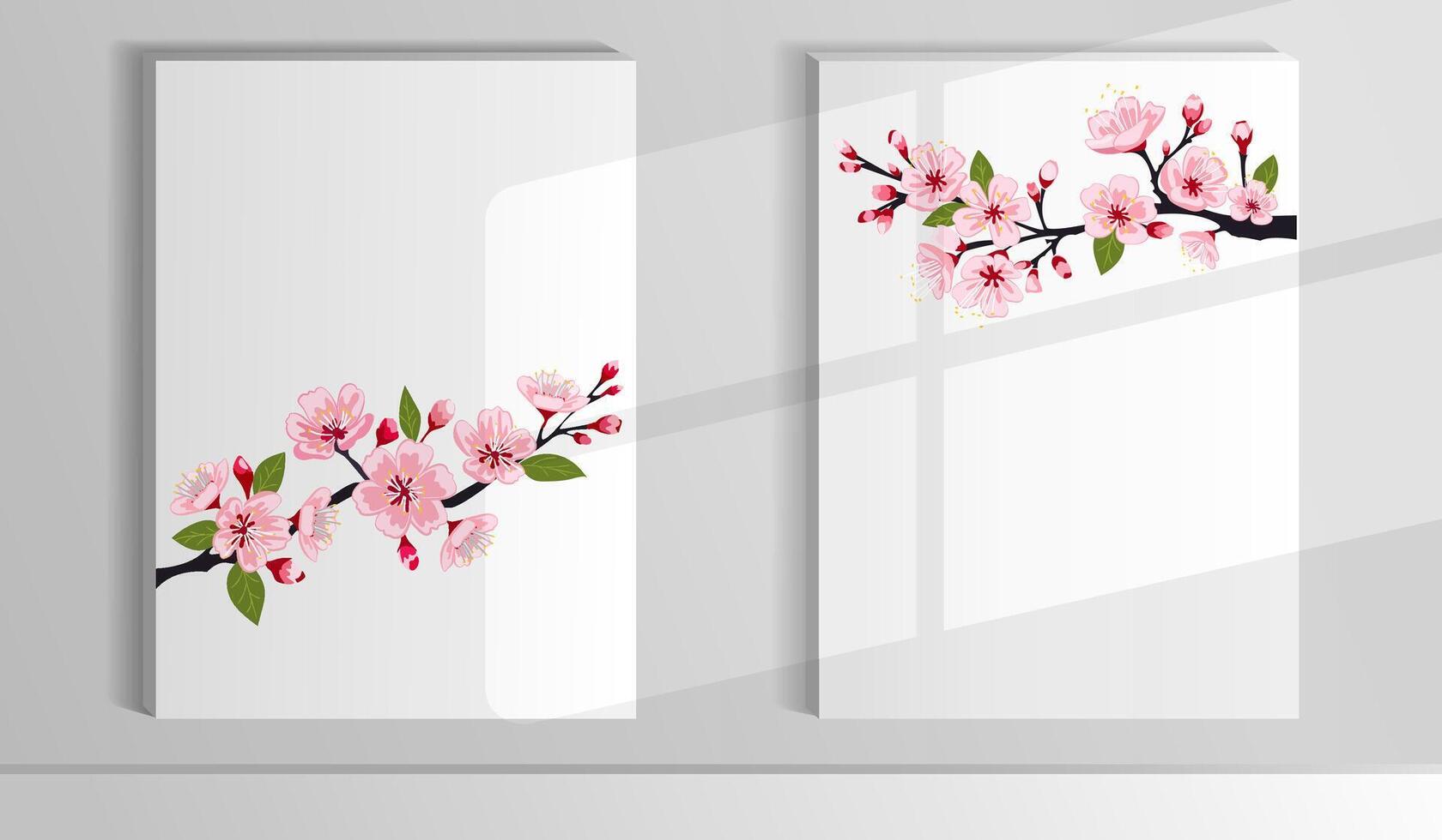 Cherry blossom illustration in a minimalist setting on a light background showcasing delicate pink flowers and branches vector