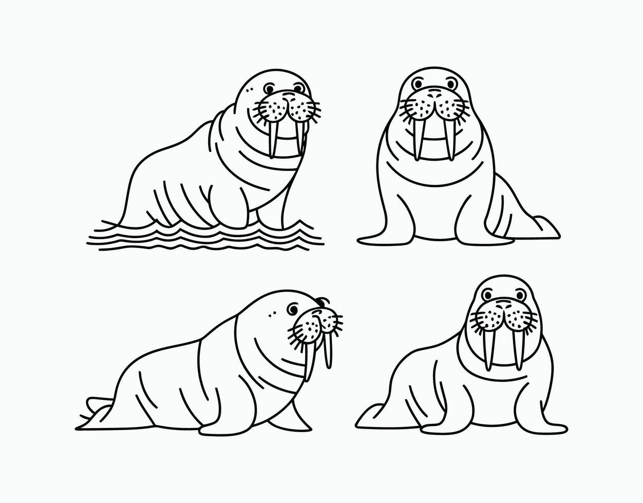 Minimalist Walrus Silhouette Template Collection vector