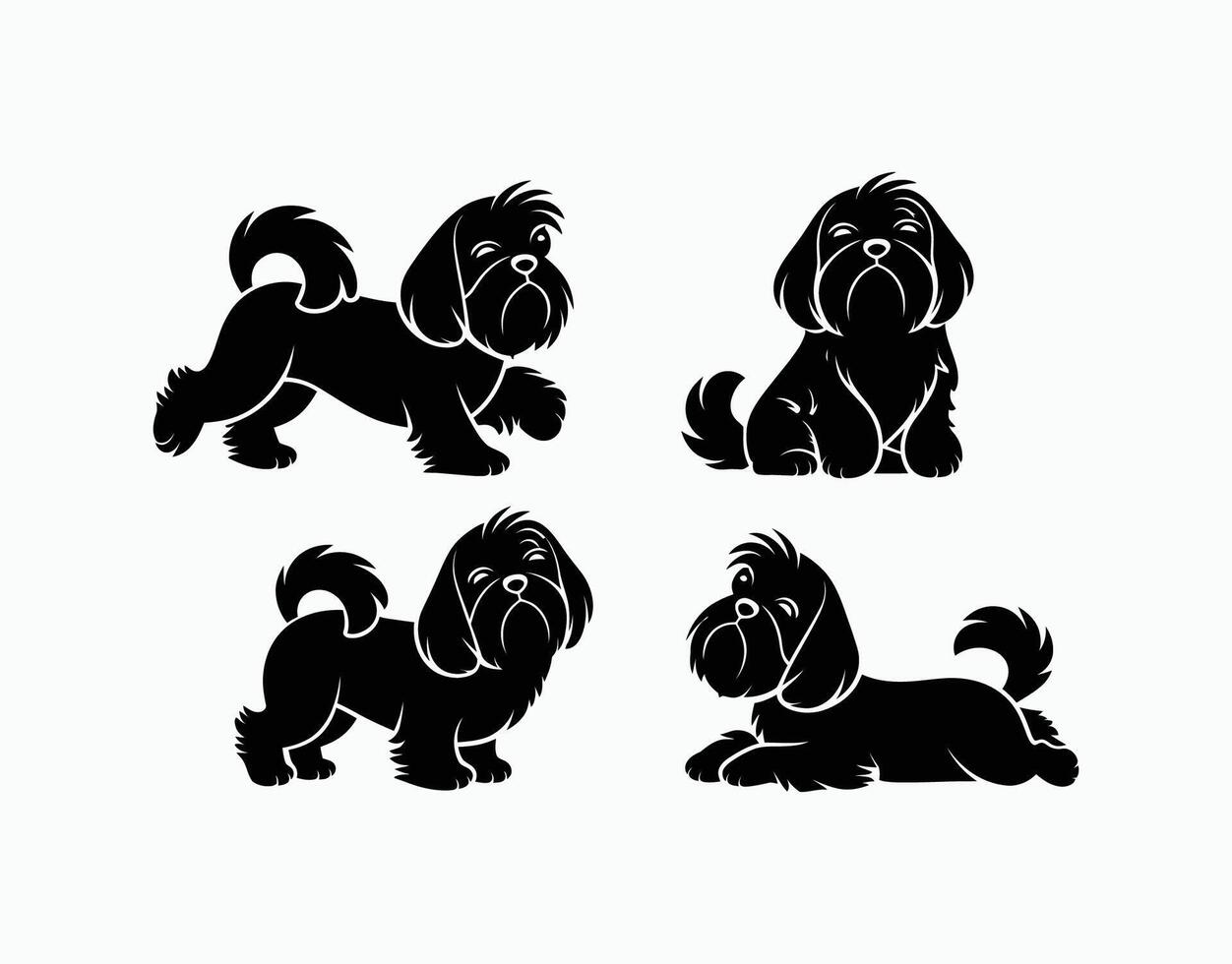 Shih Tzu Dog Silhouette Collection Template vector