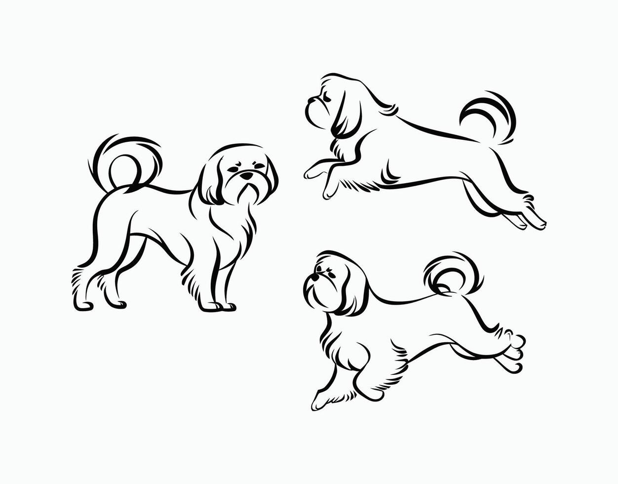 Shih Tzu Dog Silhouette Collection Template Design vector