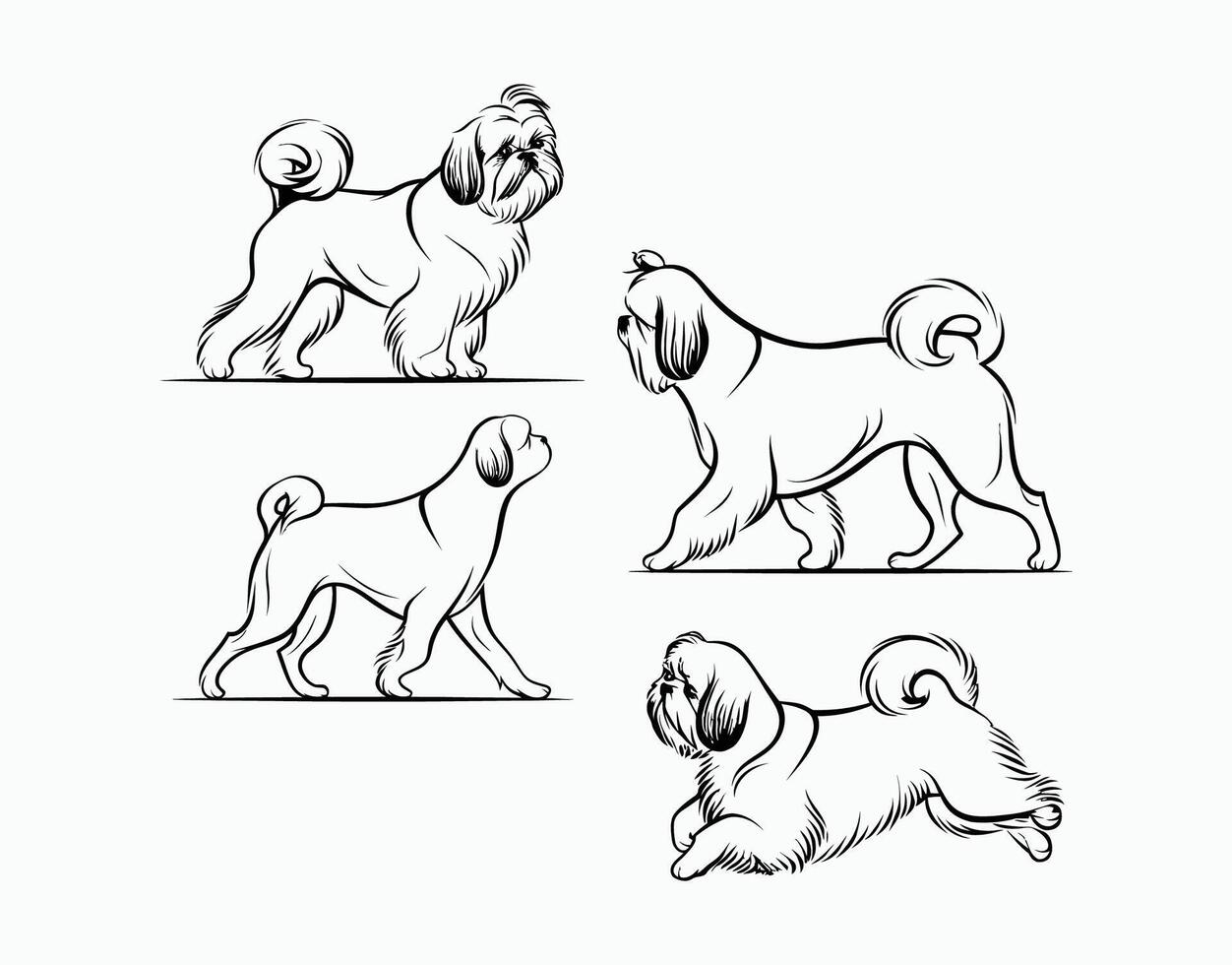 Modern Shih Tzu Silhouette Collection Template vector