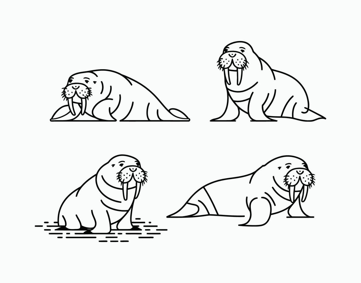 Cute Walrus Silhouette Collection Template vector