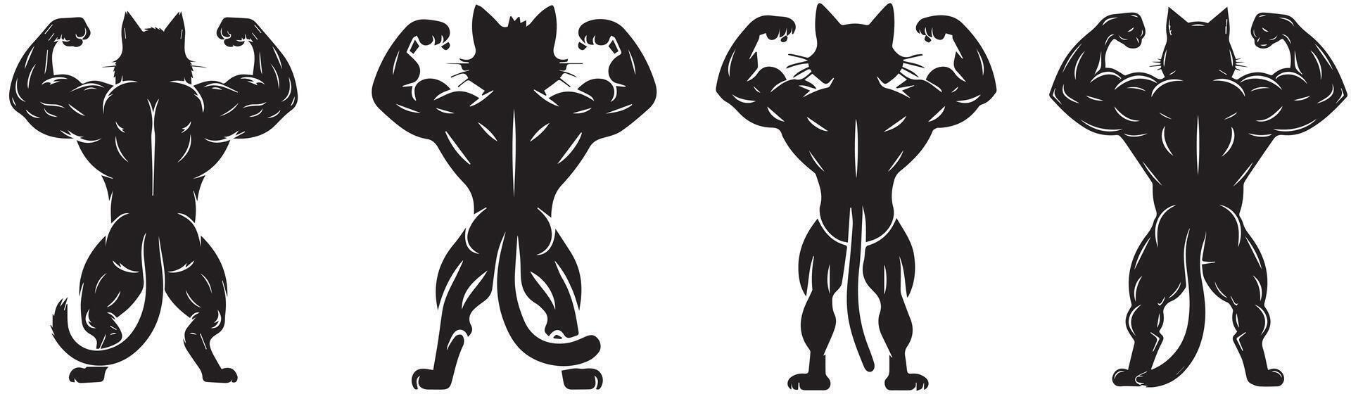 Muscular Cat Flexing Illustration vector
