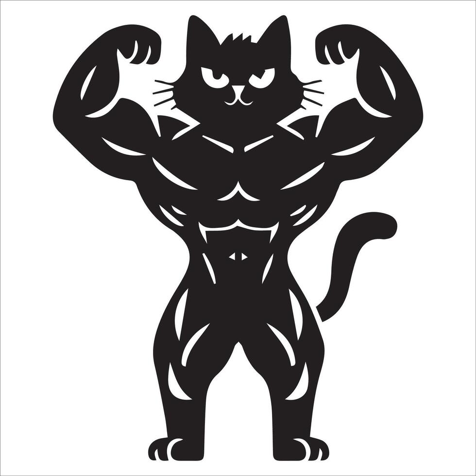 cat bodybuilder silhouette , vector