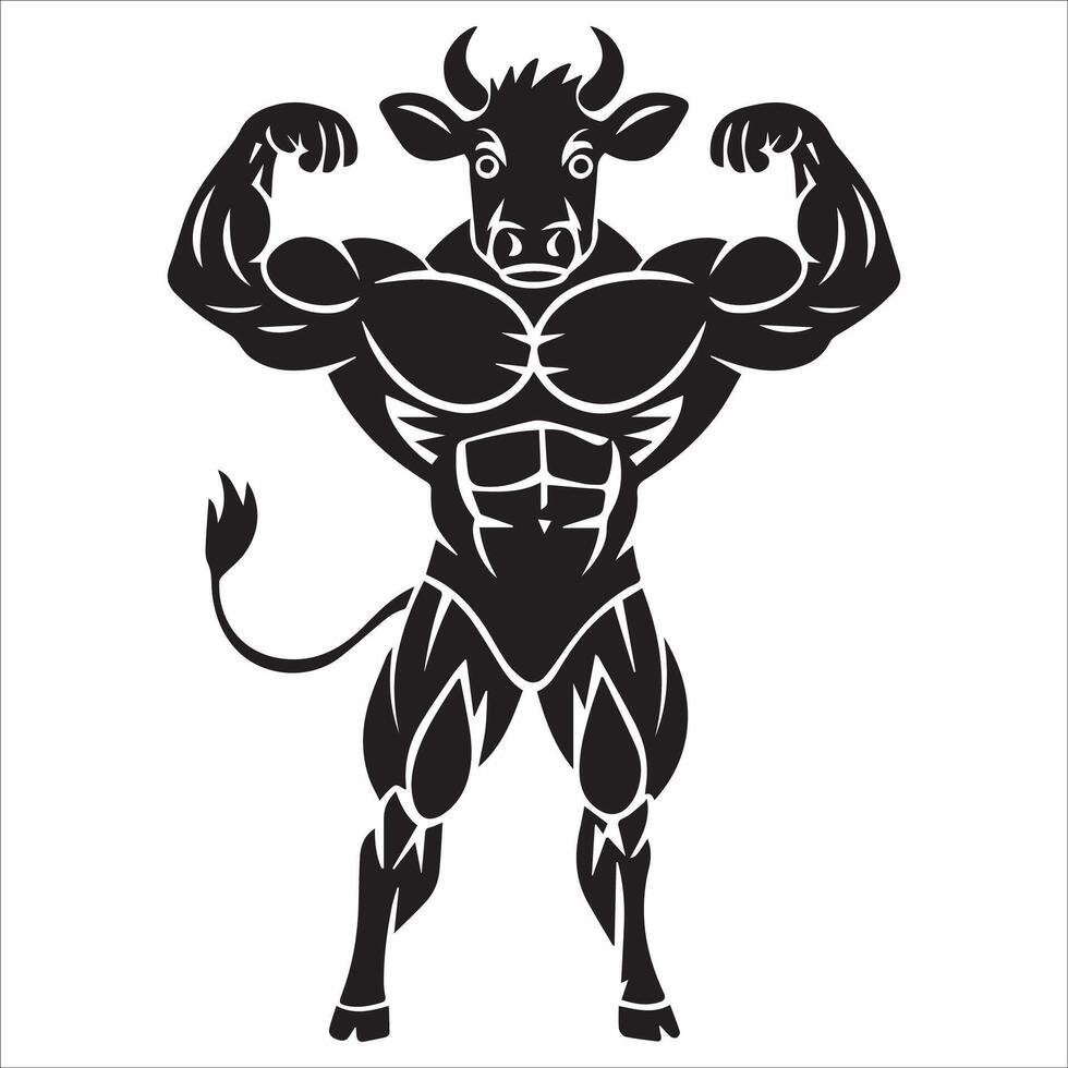 Cow Bodybuilder Silhouette Illustration vector