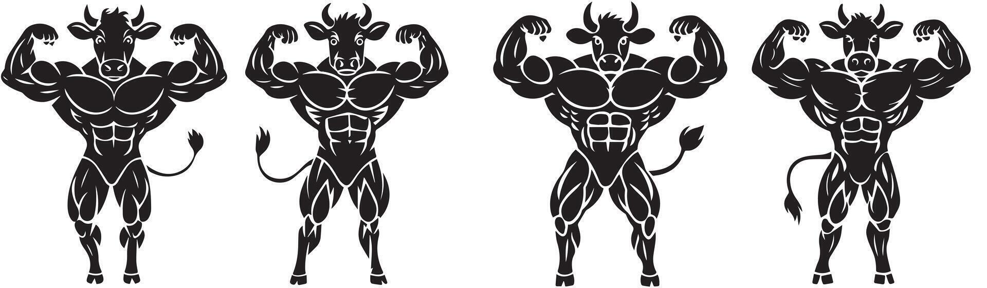 Muscular Cow Flexing Illustration vector