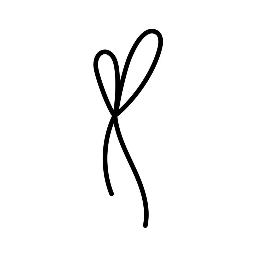 Hand drawn tied bow icon. Waving Tied ribbon in doodle style. Outline Decorative element. Isolated on white. vector