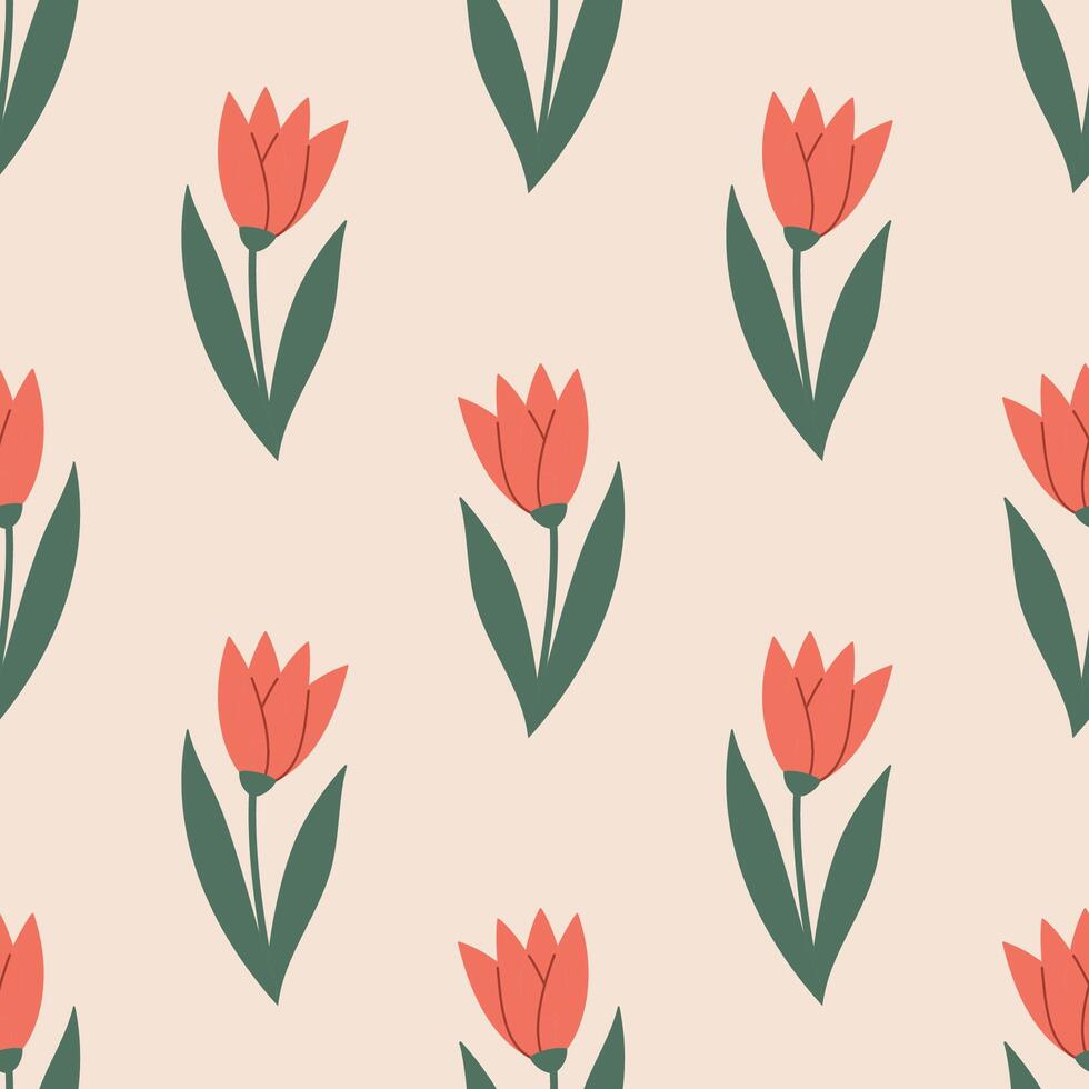 Turkish red tulip flower symbol of Turkey seamless pattern. Tulip pattern. Cartoon illustration. Design for cloth, fabric, textile, fiber. vector