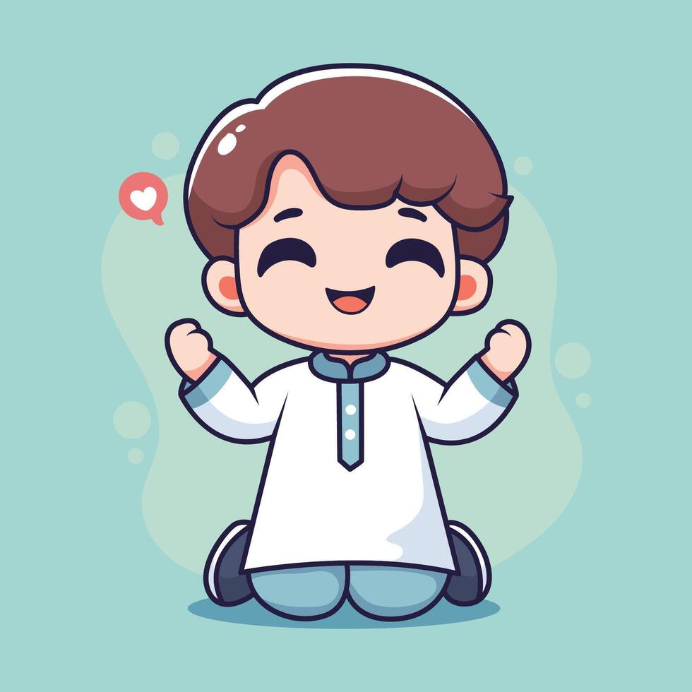 cute muslim boy cartoon character illustration design. vector