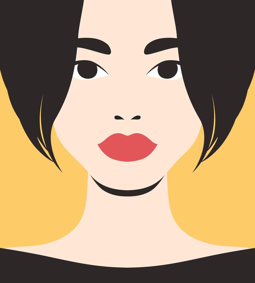 Woman with bob haircut abstract minimalist portrait in retro style vector
