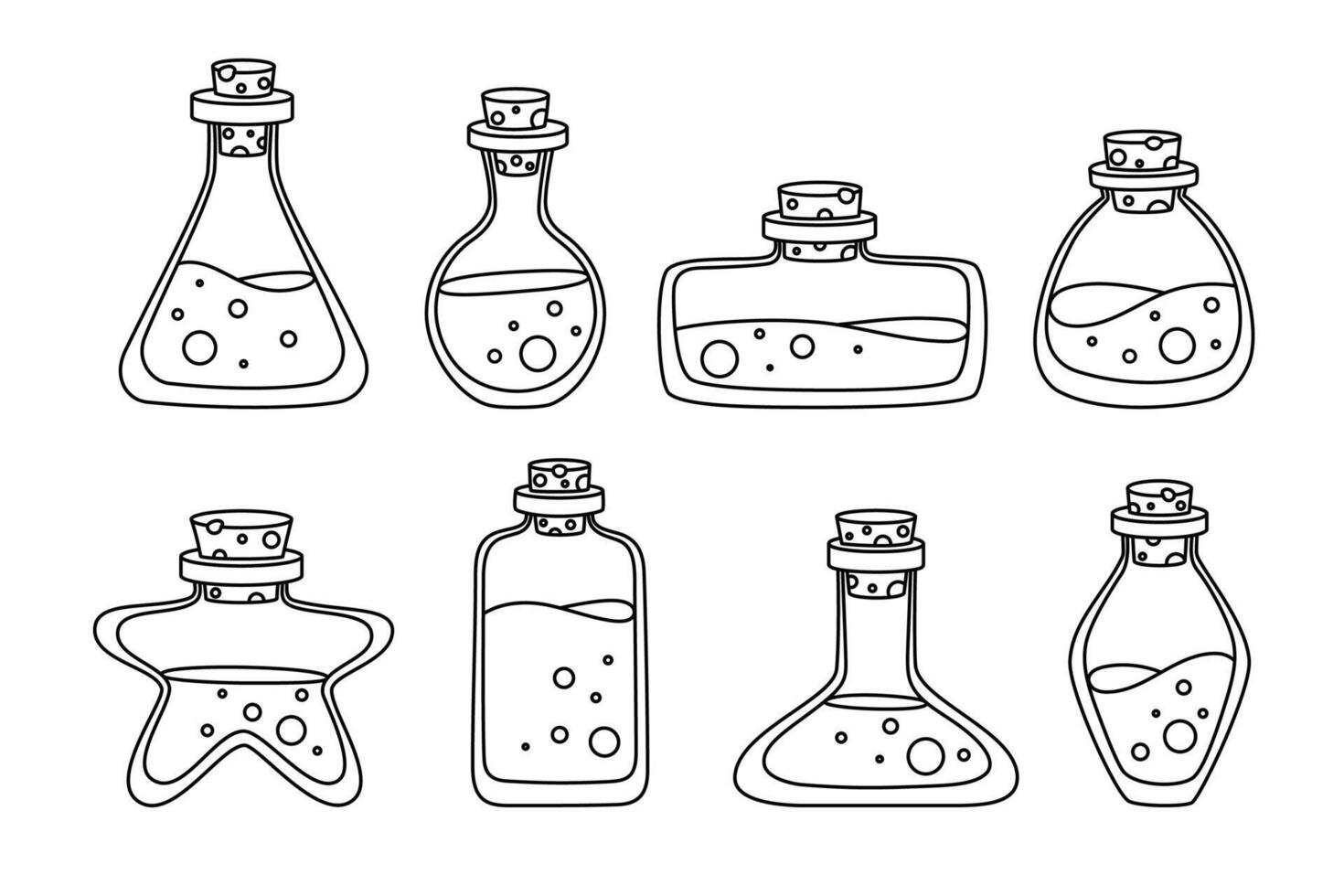 Black and White Magic Potion Bottles vector