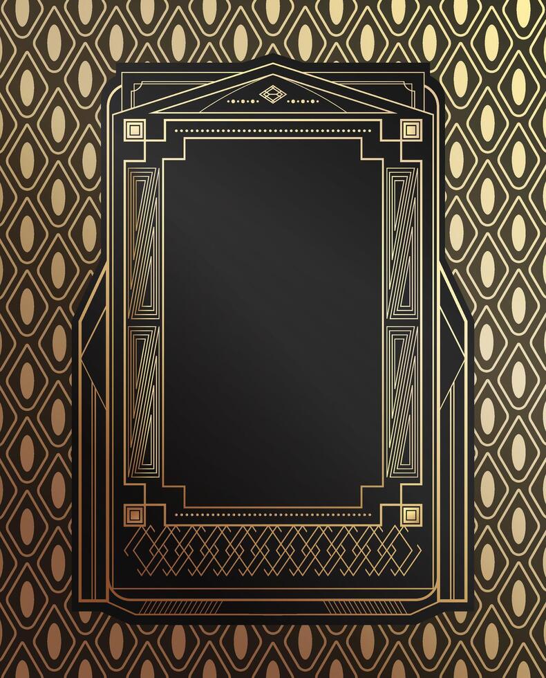 Vintage retro Art Deco frame on golden pattern background. Golden geometric frame design vector
