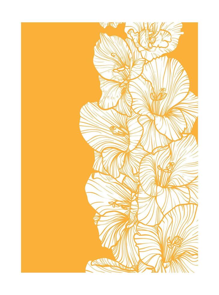 A4 gladiolus illustration in yellow and white. graphic asset for print projects with hand drawn autumn flowers. Dia de los Muertos botanical highly detailed and quality flower print. vector